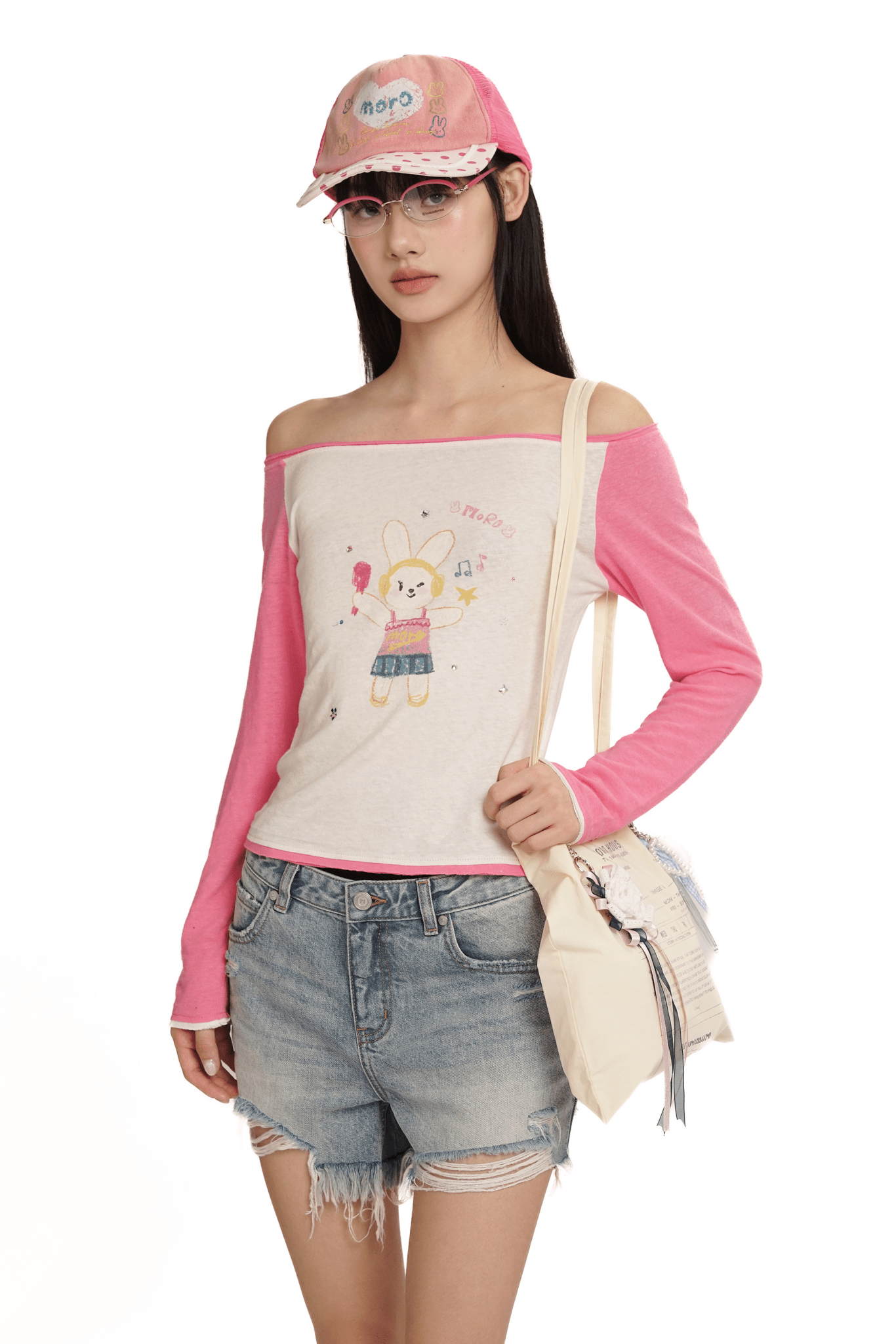 Hand - Drawn Bunny Graphic Off - Shoulder Tee - COPPING THREADS - MOROMORO Hauptbild