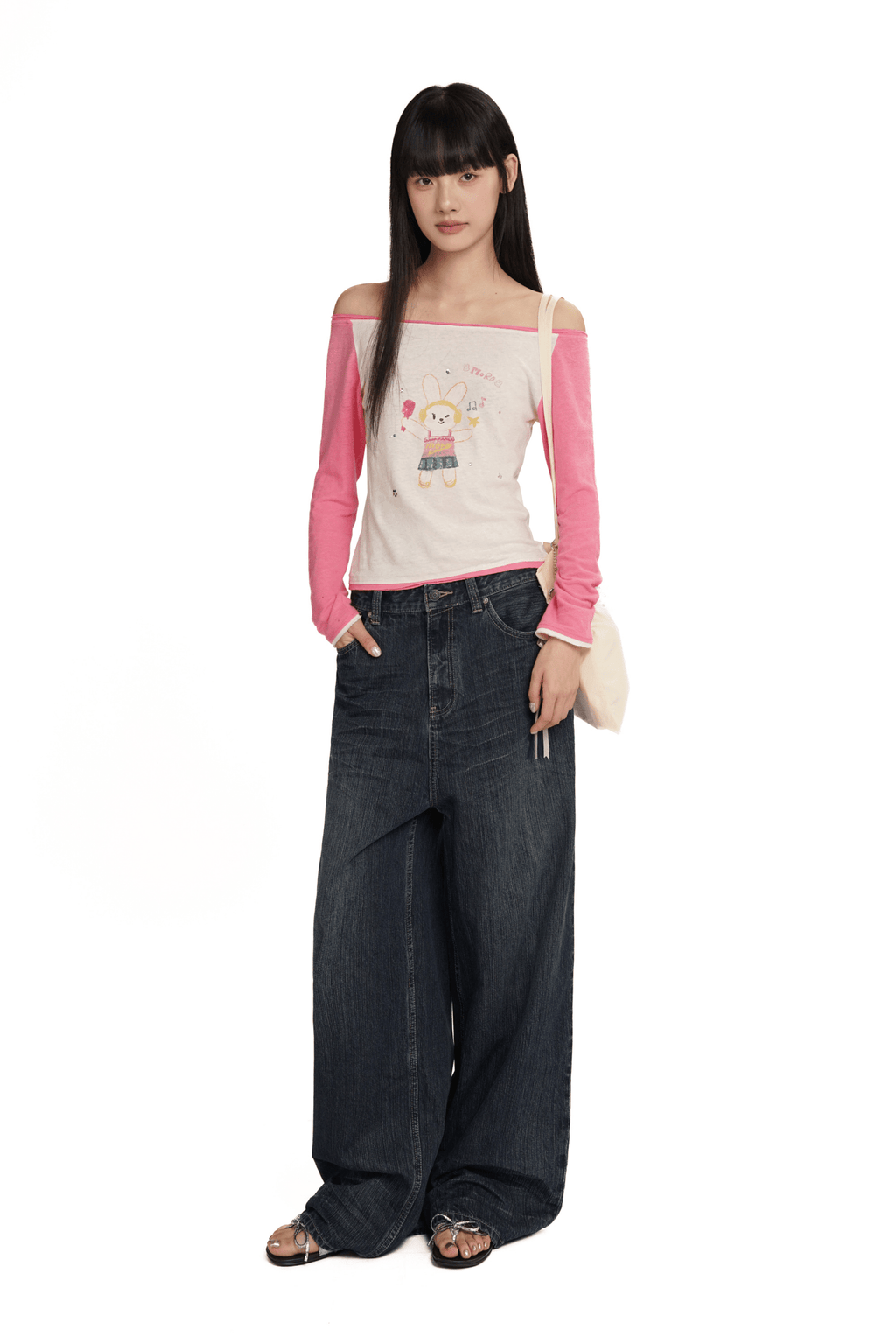 Hand - Drawn Bunny Graphic Off - Shoulder Tee - COPPING THREADS - MOROMORO