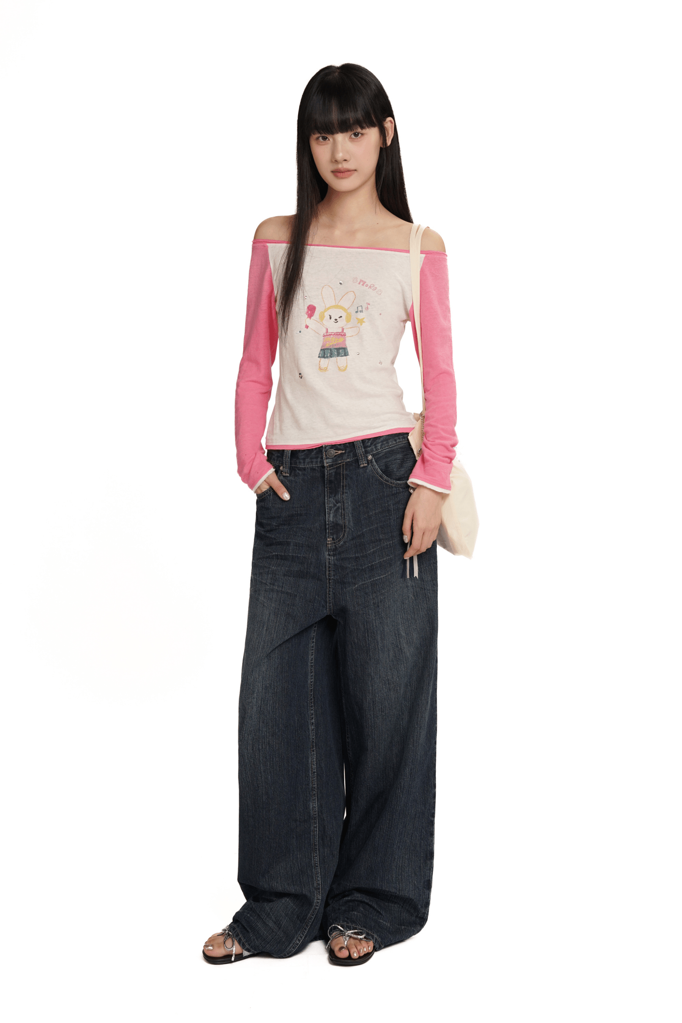 Hand - Drawn Bunny Graphic Off - Shoulder Tee - COPPING THREADS - MOROMORO