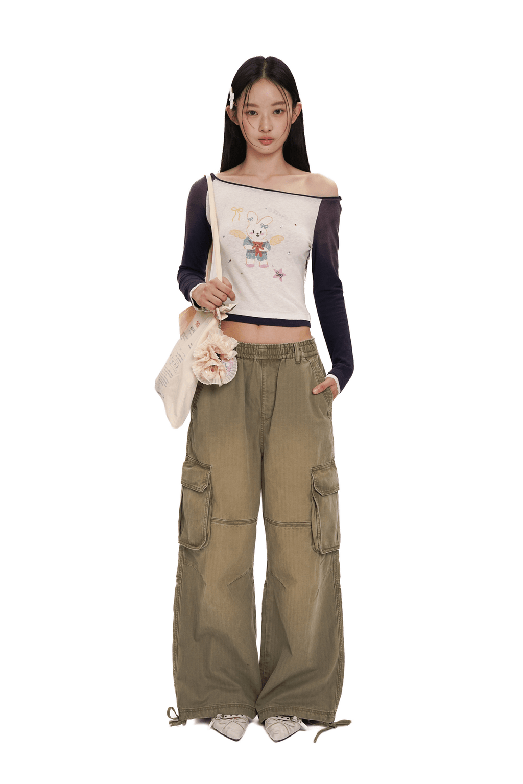 Hand - Drawn Bunny Graphic Off - Shoulder Tee - COPPING THREADS - MOROMORO