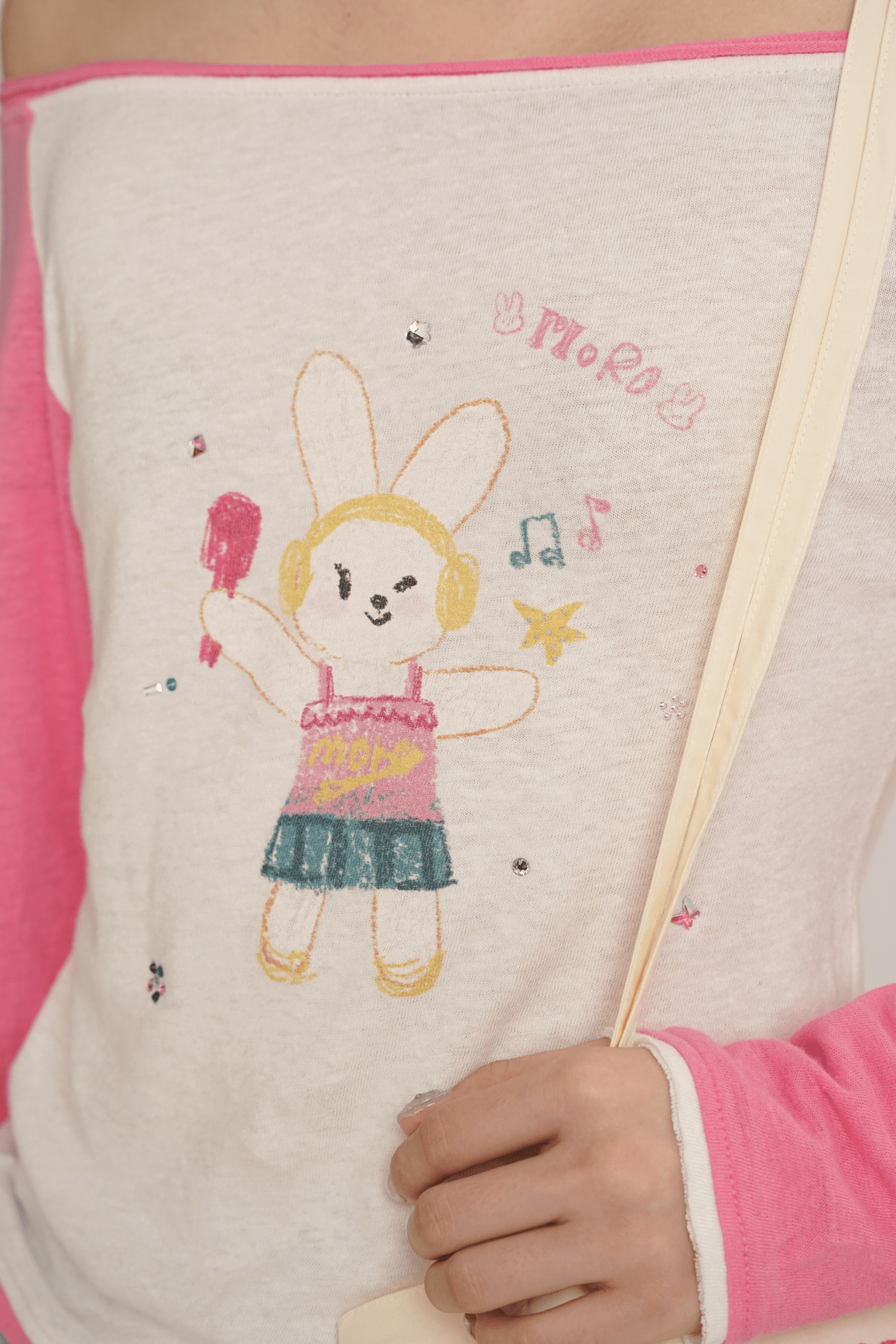 Hand - Drawn Bunny Graphic Off - Shoulder Tee - COPPING THREADS - MOROMORO