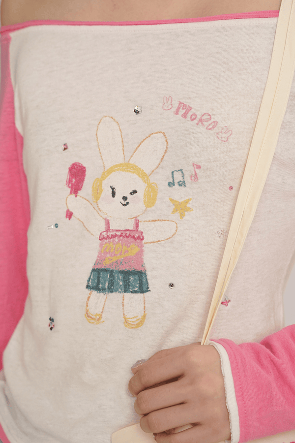 Hand - Drawn Bunny Graphic Off - Shoulder Tee - COPPING THREADS - MOROMORO