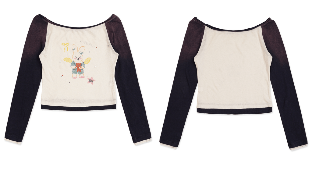 Hand - Drawn Bunny Graphic Off - Shoulder Tee - COPPING THREADS - MOROMORO