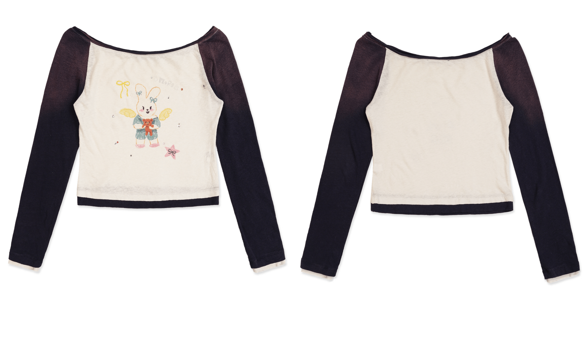 Hand - Drawn Bunny Graphic Off - Shoulder Tee - COPPING THREADS - MOROMORO