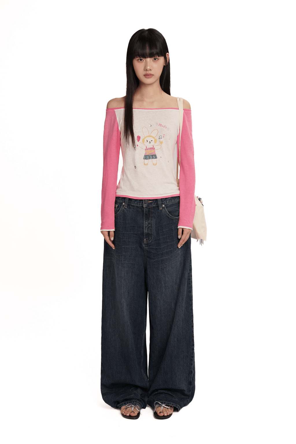 Hand - Drawn Bunny Graphic Off - Shoulder Tee - COPPING THREADS - MOROMORO