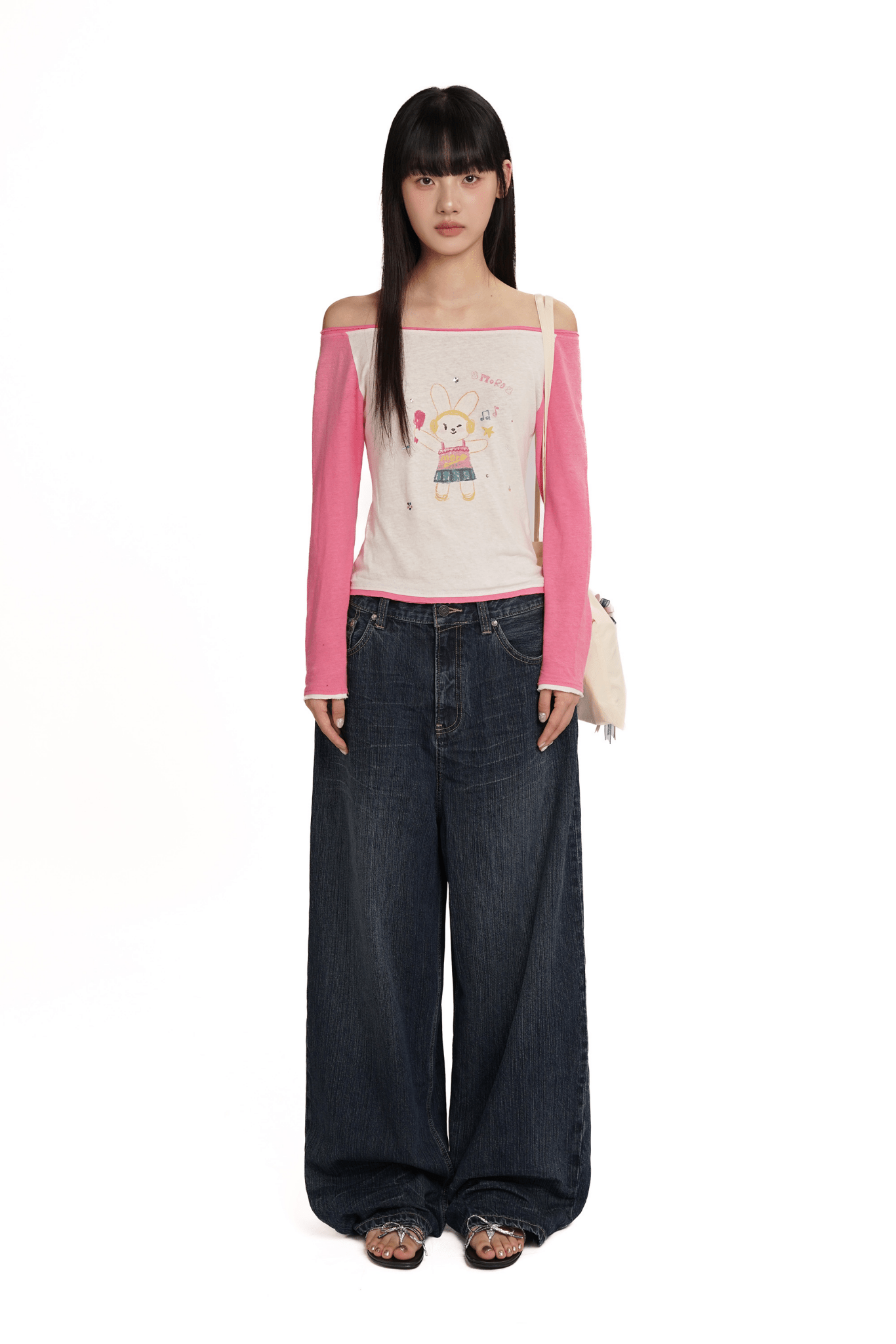 Hand - Drawn Bunny Graphic Off - Shoulder Tee - COPPING THREADS - MOROMORO