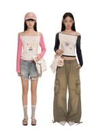 Hand - Drawn Bunny Graphic Off - Shoulder Tee - COPPING THREADS - MOROMORO