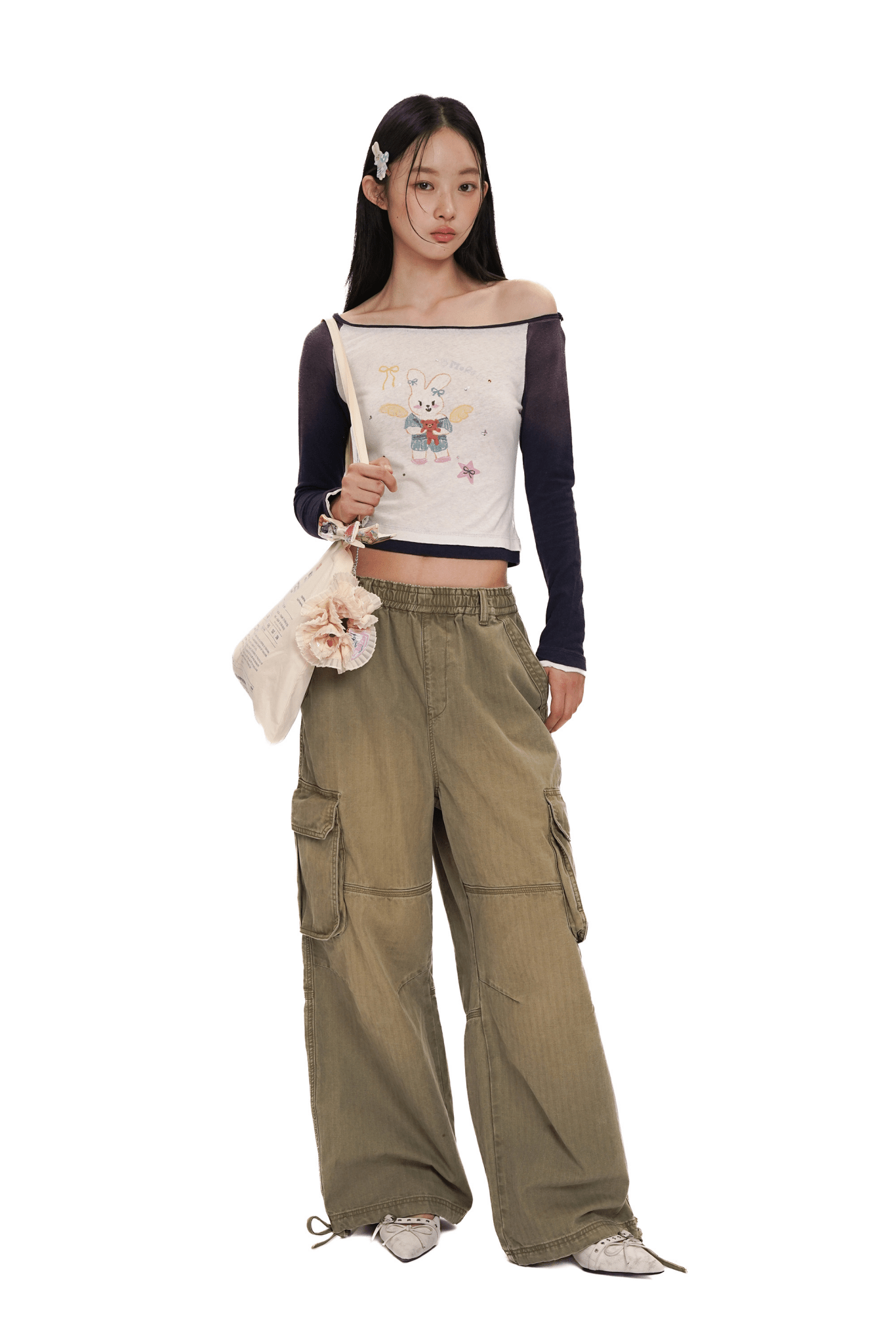 Hand - Drawn Bunny Graphic Off - Shoulder Tee - COPPING THREADS - MOROMORO