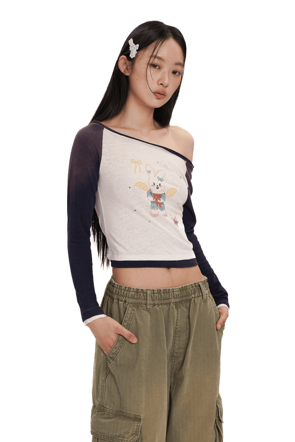 Hand - Drawn Bunny Graphic Off - Shoulder Tee - COPPING THREADS - MOROMORO