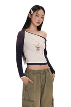 Hand - Drawn Bunny Graphic Off - Shoulder Tee - COPPING THREADS - MOROMORO
