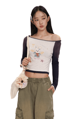 Hand - Drawn Bunny Graphic Off - Shoulder Tee - COPPING THREADS - MOROMORO