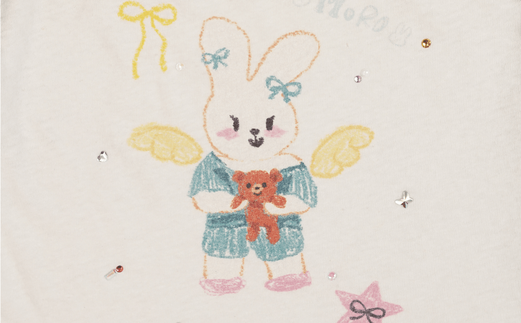 Hand - Drawn Bunny Graphic Off - Shoulder Tee - COPPING THREADS - MOROMORO