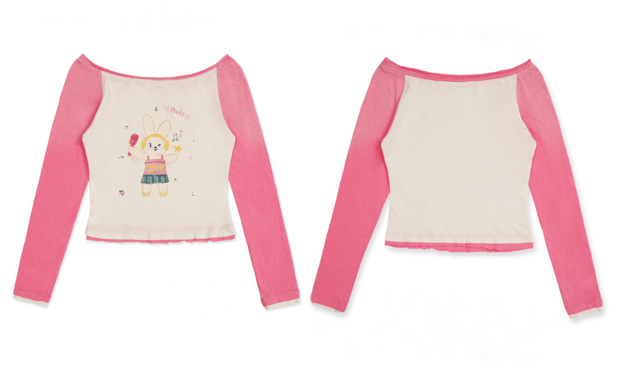 Hand - Drawn Bunny Graphic Off - Shoulder Tee - COPPING THREADS - MOROMORO