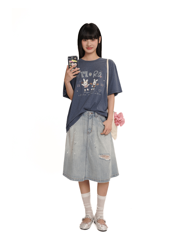 Hand - Drawn Bunny Rhinestone Tee - COPPING THREADS - MOROMORO