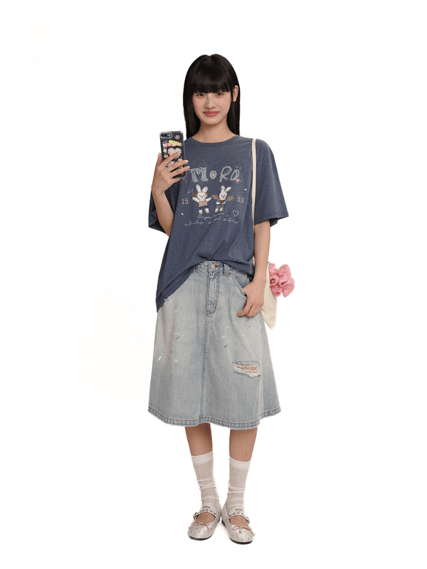 Hand - Drawn Bunny Rhinestone Tee - COPPING THREADS - MOROMORO