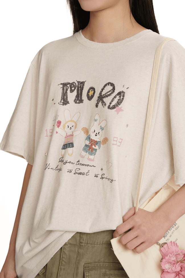 Hand-Drawn Bunny Rhinestone Tee Main Image