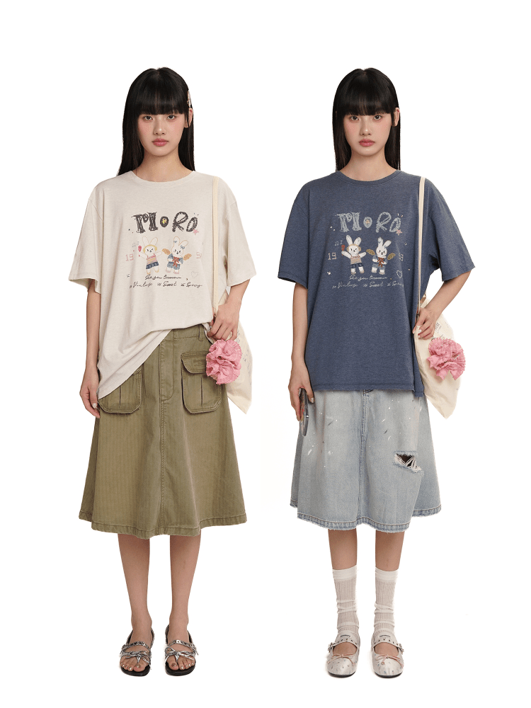 Hand - Drawn Bunny Rhinestone Tee - COPPING THREADS - MOROMORO