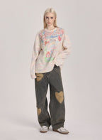 Hand - Drawn Dragon Print Rainbow Crewneck Pullover - COPPING THREADS - ARTMONSTER