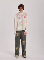 Hand - Drawn Dragon Print Rainbow Crewneck Pullover - COPPING THREADS - ARTMONSTER