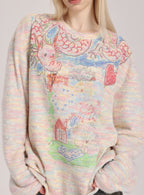 Hand - Drawn Dragon Print Rainbow Crewneck Pullover - COPPING THREADS - ARTMONSTER
