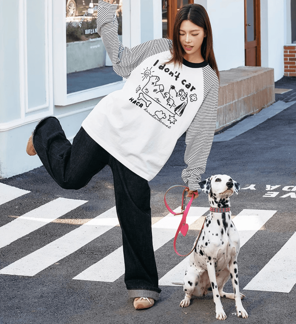 Hand - Drawn Graphic Striped Raglan Sleeve Tee - COPPING THREADS - Harsh and Cruel