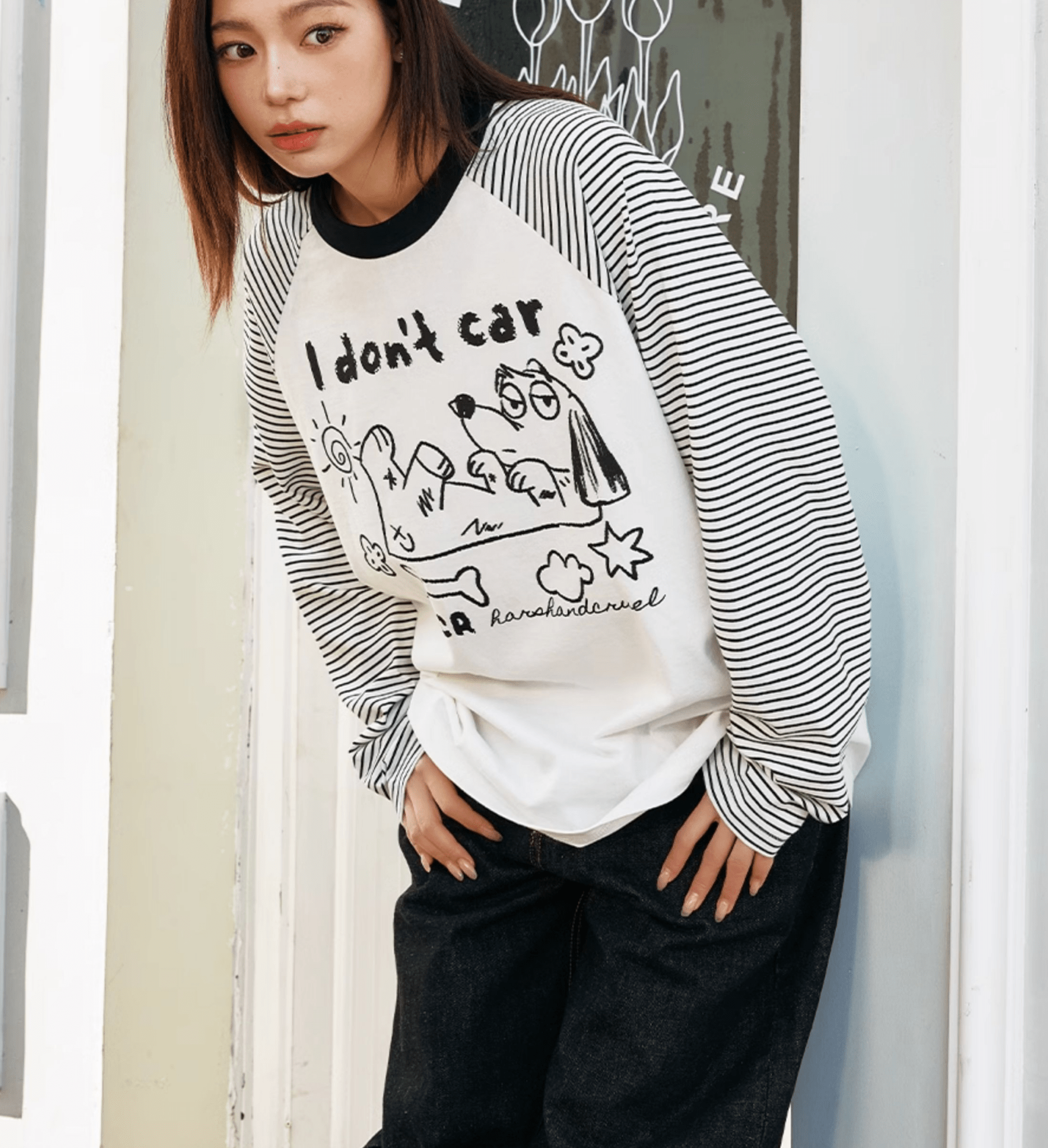 Hand - Drawn Graphic Striped Raglan Sleeve Tee - COPPING THREADS - Harsh and Cruel