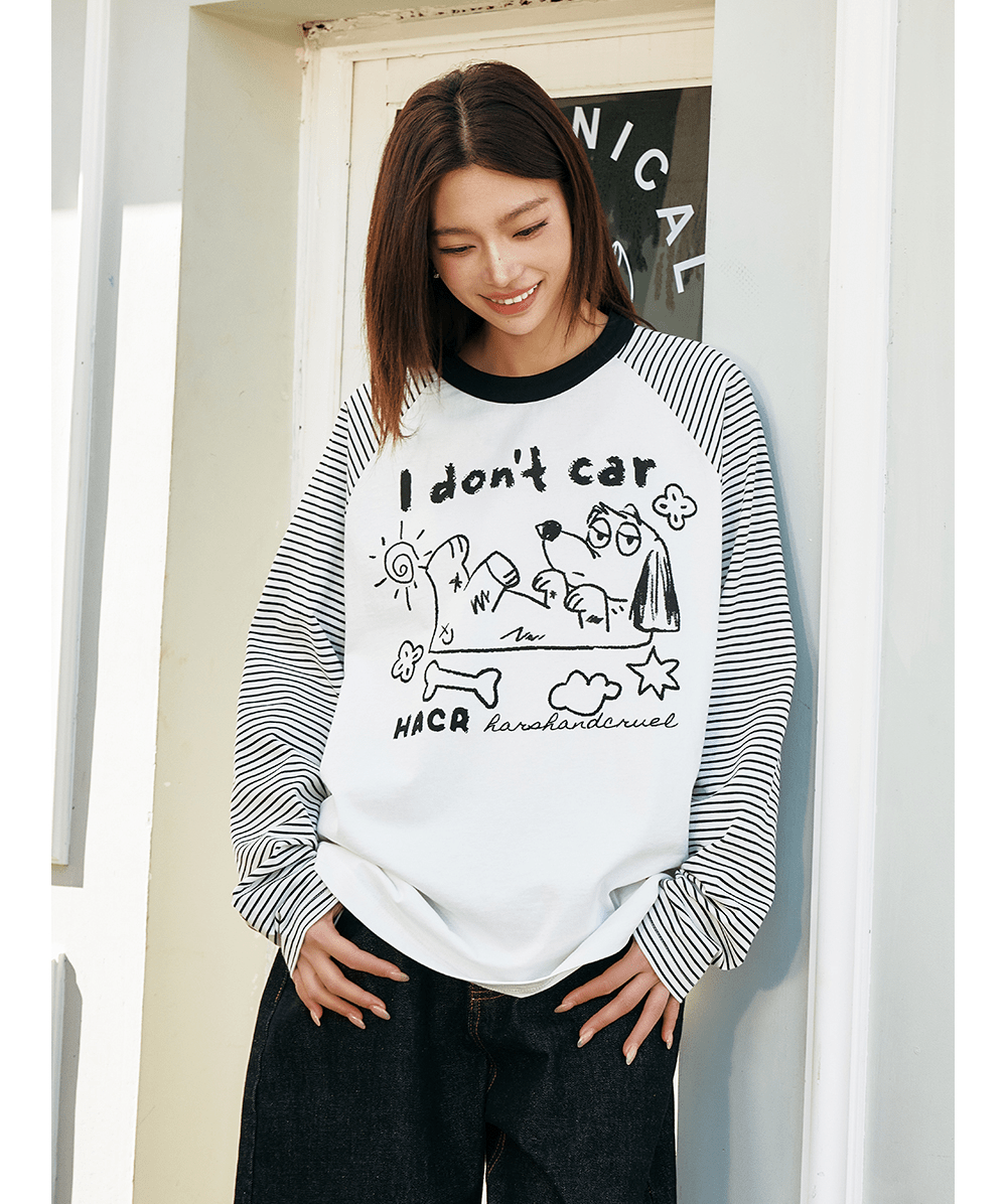 Hand - Drawn Graphic Striped Raglan Sleeve Tee - COPPING THREADS - Harsh and Cruel