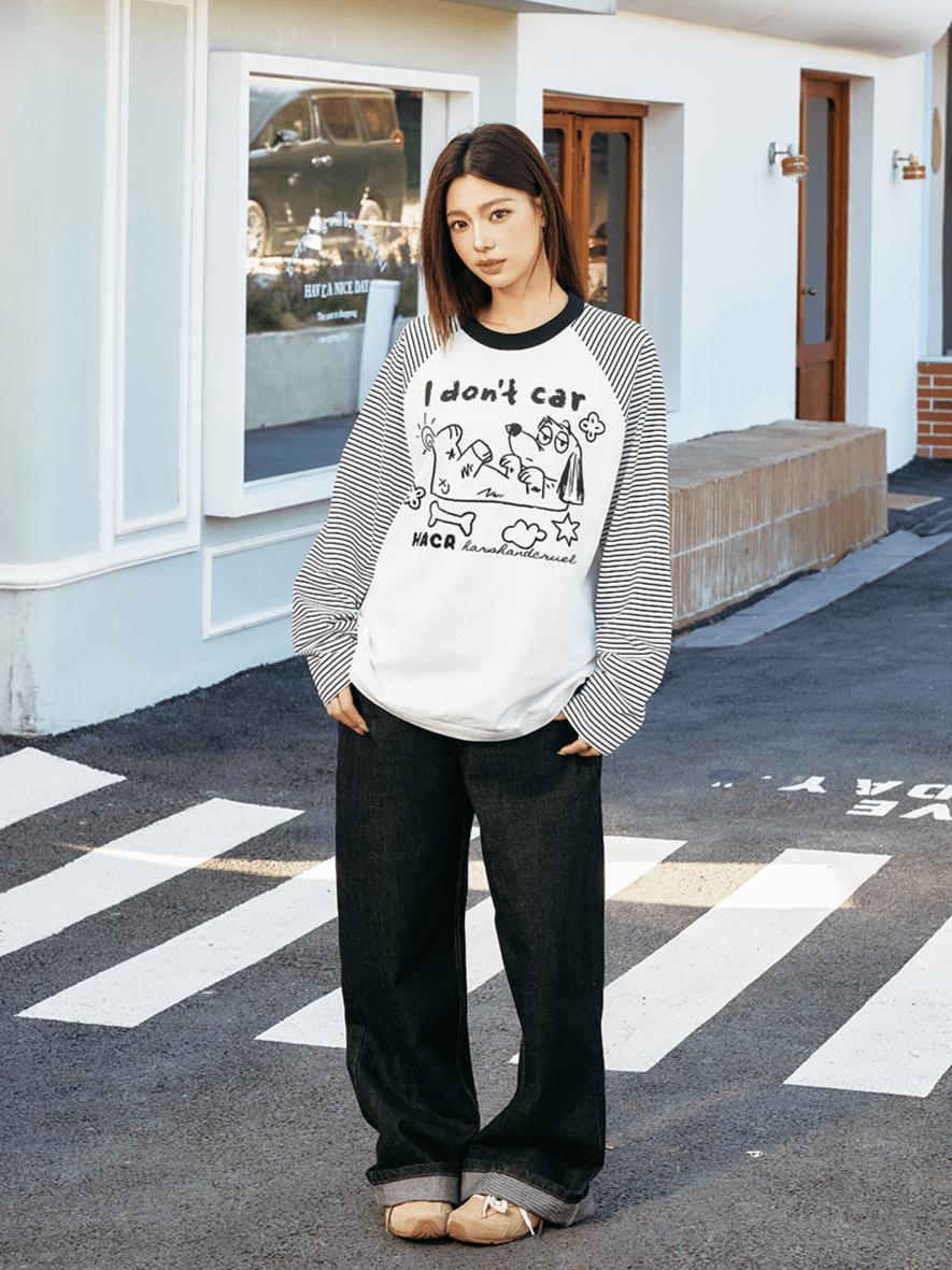 Hand - Drawn Graphic Striped Raglan Sleeve Tee - COPPING THREADS - Harsh and Cruel