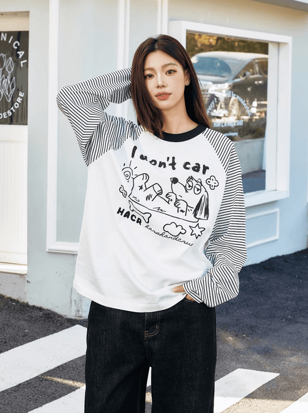Hand - Drawn Graphic Striped Raglan Sleeve Tee - COPPING THREADS - Harsh and Cruel
