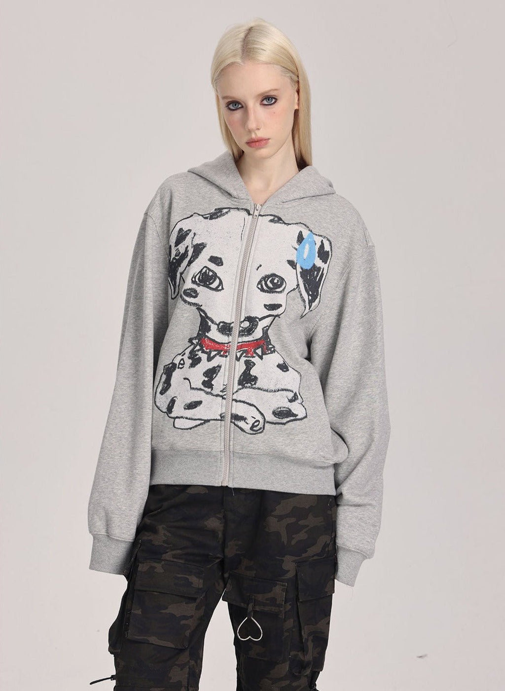 Hand - Drawn Spotted Dog Print Zip - Up Hoodie - COPPING THREADS - ARTMONSTER