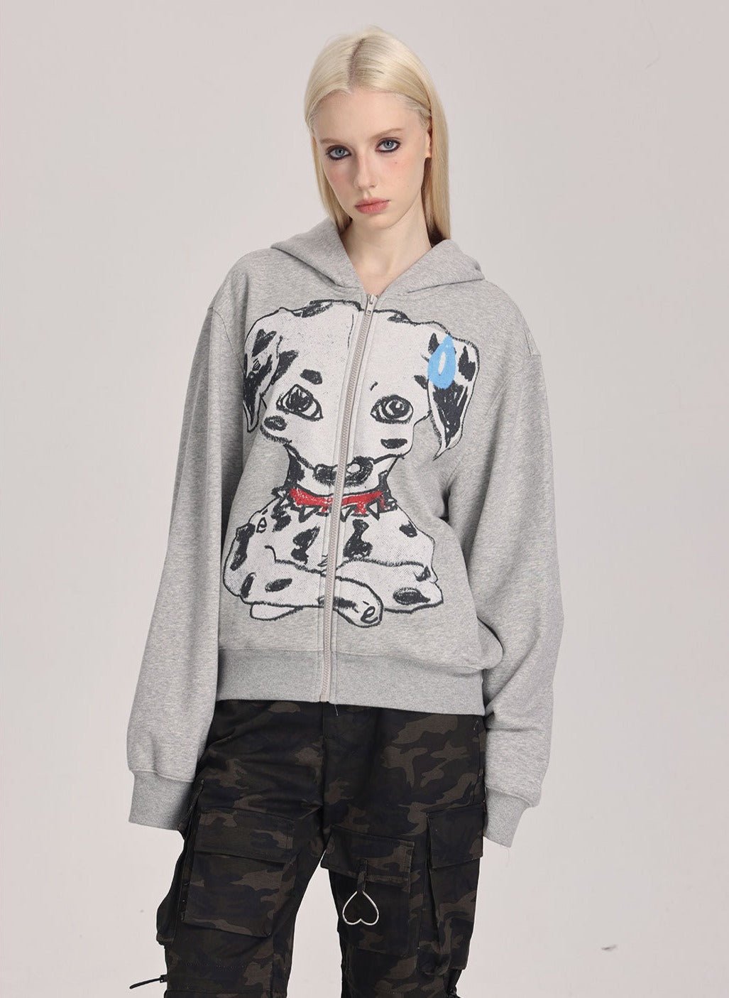 Hand - Drawn Spotted Dog Print Zip - Up Hoodie - COPPING THREADS - ARTMONSTER