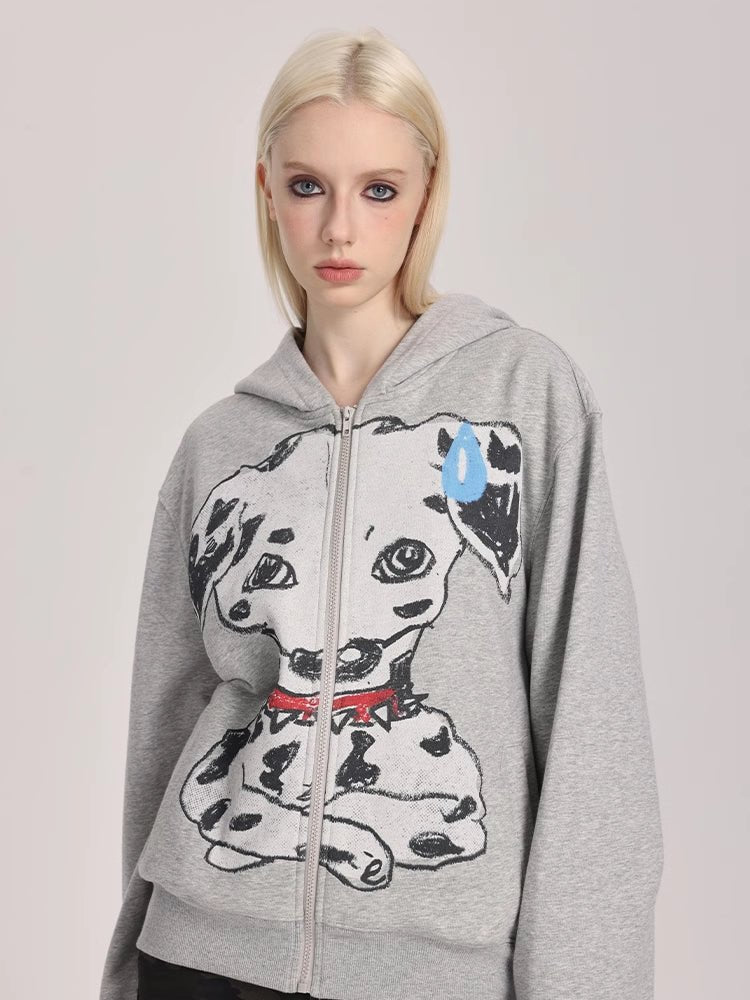 Hand - Drawn Spotted Dog Print Zip - Up Hoodie - COPPING THREADS - ARTMONSTER