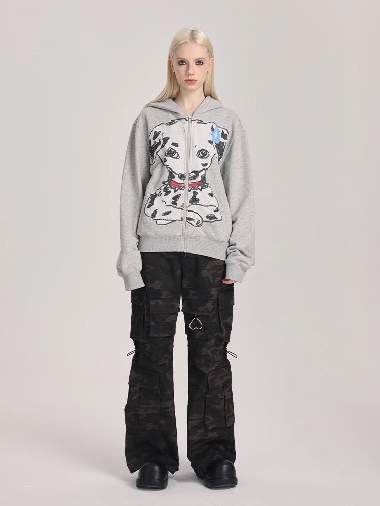 Hand - Drawn Spotted Dog Print Zip - Up Hoodie - COPPING THREADS - ARTMONSTER