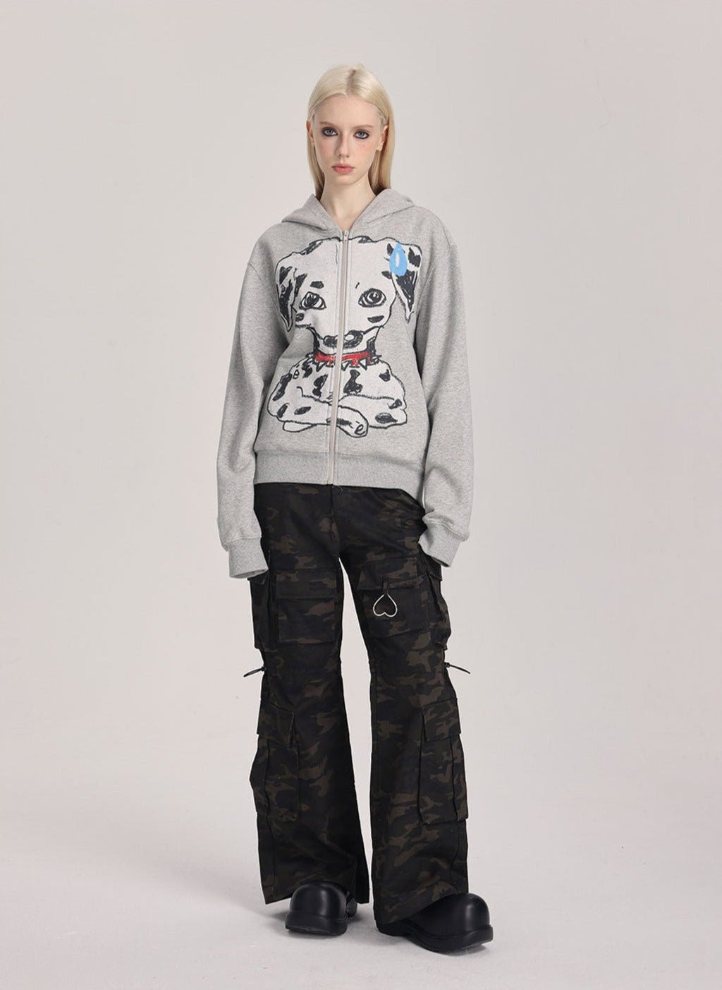 Hand - Drawn Spotted Dog Print Zip - Up Hoodie - COPPING THREADS - ARTMONSTER
