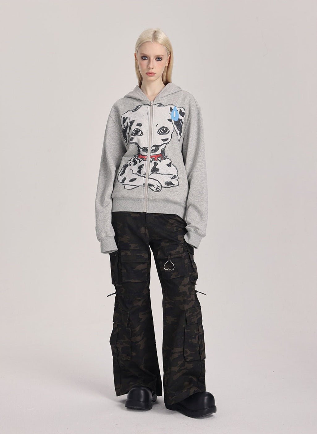 Hand - Drawn Spotted Dog Print Zip - Up Hoodie - COPPING THREADS - ARTMONSTER