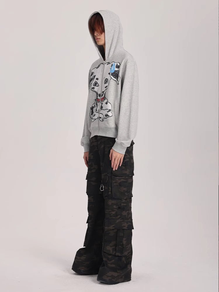 Hand - Drawn Spotted Dog Print Zip - Up Hoodie - COPPING THREADS - ARTMONSTER