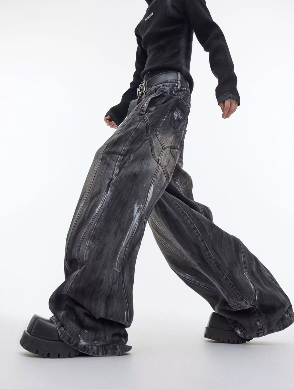 Hand-Drawn Washed Wide-Leg Jeans - COPPING THREADS - Argue Culture