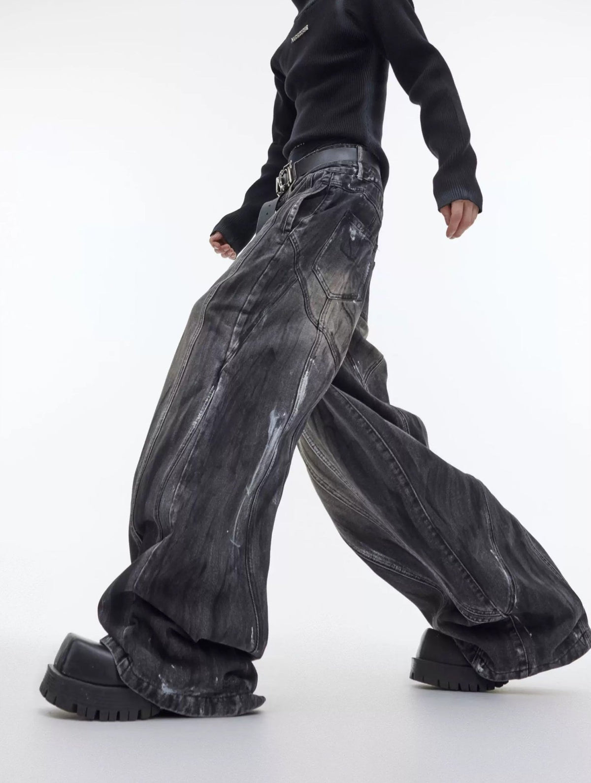Hand-Drawn Washed Wide-Leg Jeans - COPPING THREADS - Argue Culture