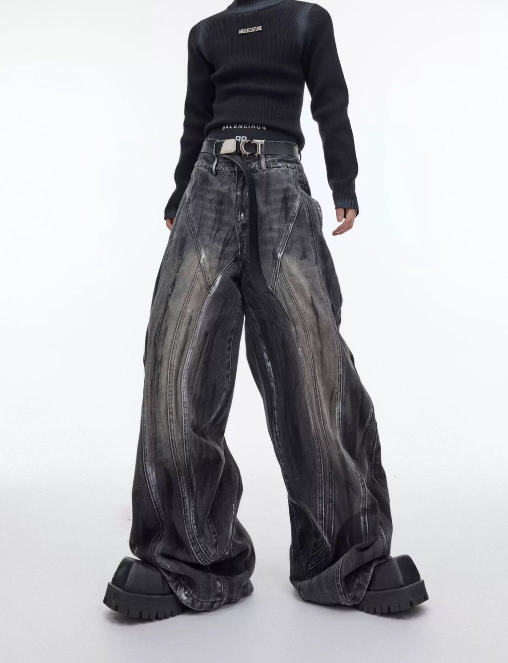 Hand-Drawn Washed Wide-Leg Jeans - COPPING THREADS - Argue Culture