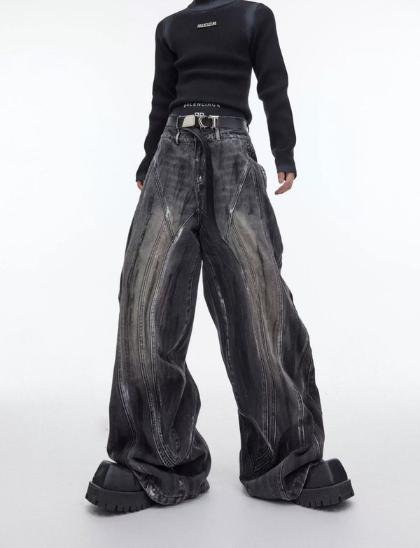 Hand-Drawn Washed Wide-Leg Jeans - COPPING THREADS - Argue Culture