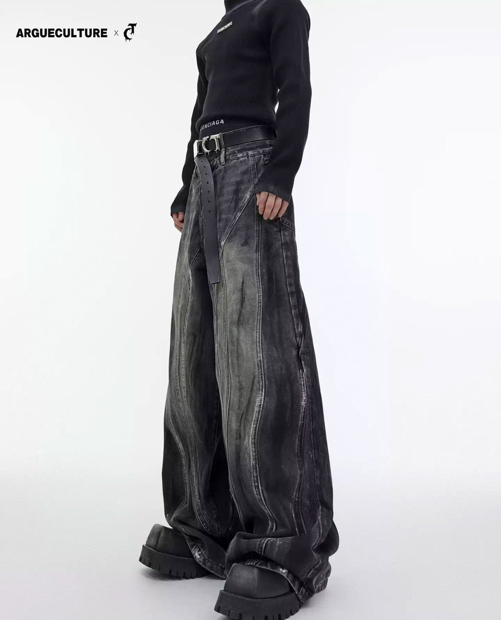 Hand-Drawn Washed Wide-Leg Jeans - COPPING THREADS - Argue Culture