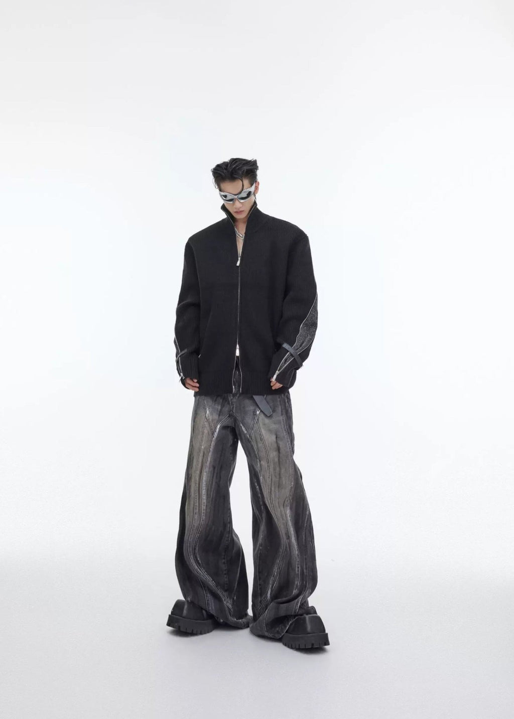 Hand-Drawn Washed Wide-Leg Jeans - COPPING THREADS - Argue Culture