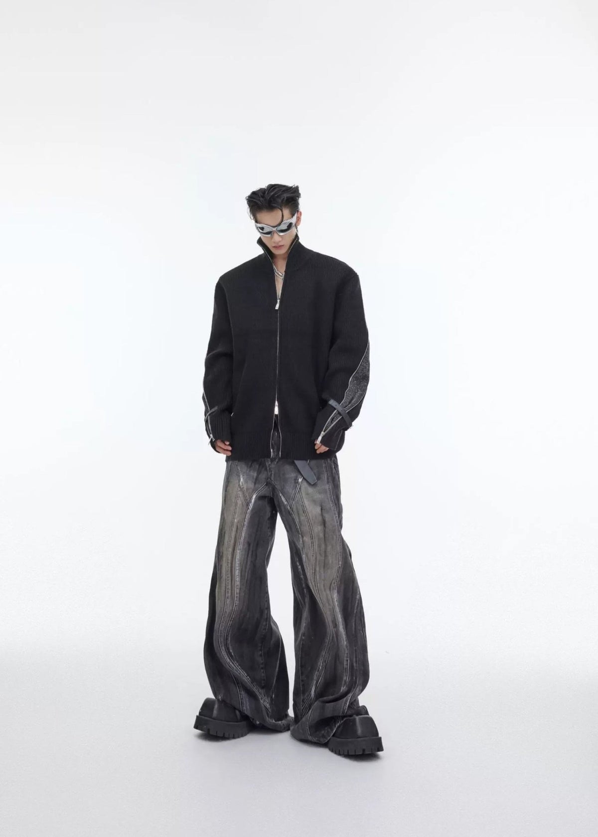 Hand-Drawn Washed Wide-Leg Jeans - COPPING THREADS - Argue Culture