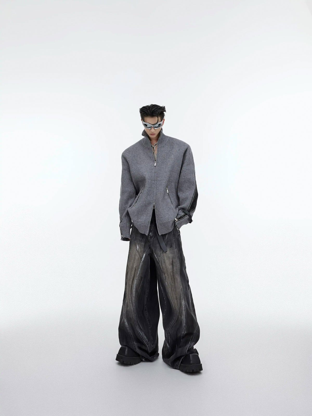 Hand-Drawn Washed Wide-Leg Jeans - COPPING THREADS - Argue Culture