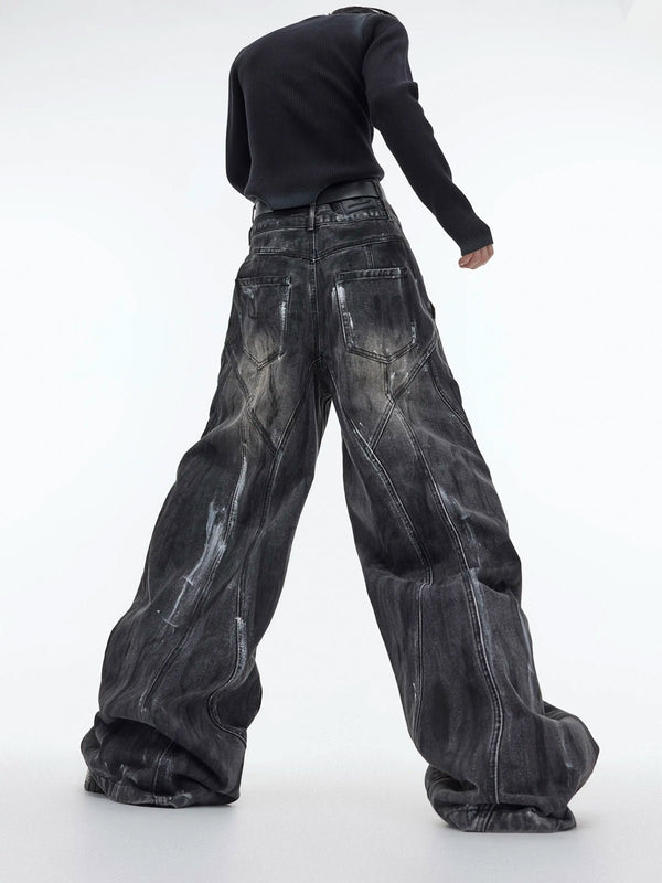 Hand-Drawn Washed Wide-Leg Jeans - COPPING THREADS - Argue Culture