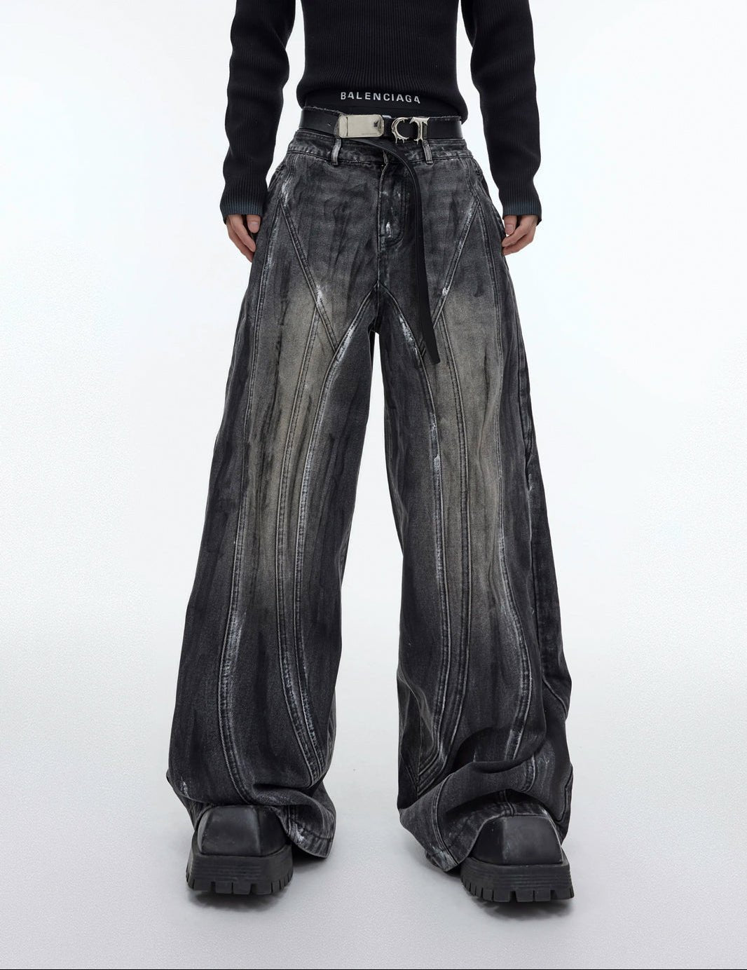 Hand-Drawn Washed Wide-Leg Jeans - COPPING THREADS - Argue Culture