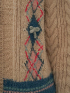 Hand - Embroidered Dotted Plaid Detachable Faux Fur Collar Cardigan Sweater - COPPING THREADS - MOROMORO