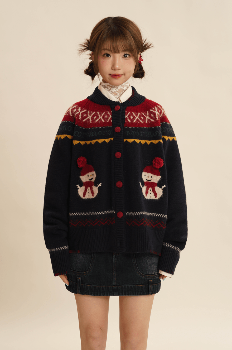 Hand - Embroidered Snowman Jacquard Cardigan Sweater - COPPING THREADS - MOROMORO Hauptbild