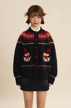 Hand - Embroidered Snowman Jacquard Cardigan Sweater - COPPING THREADS - MOROMORO