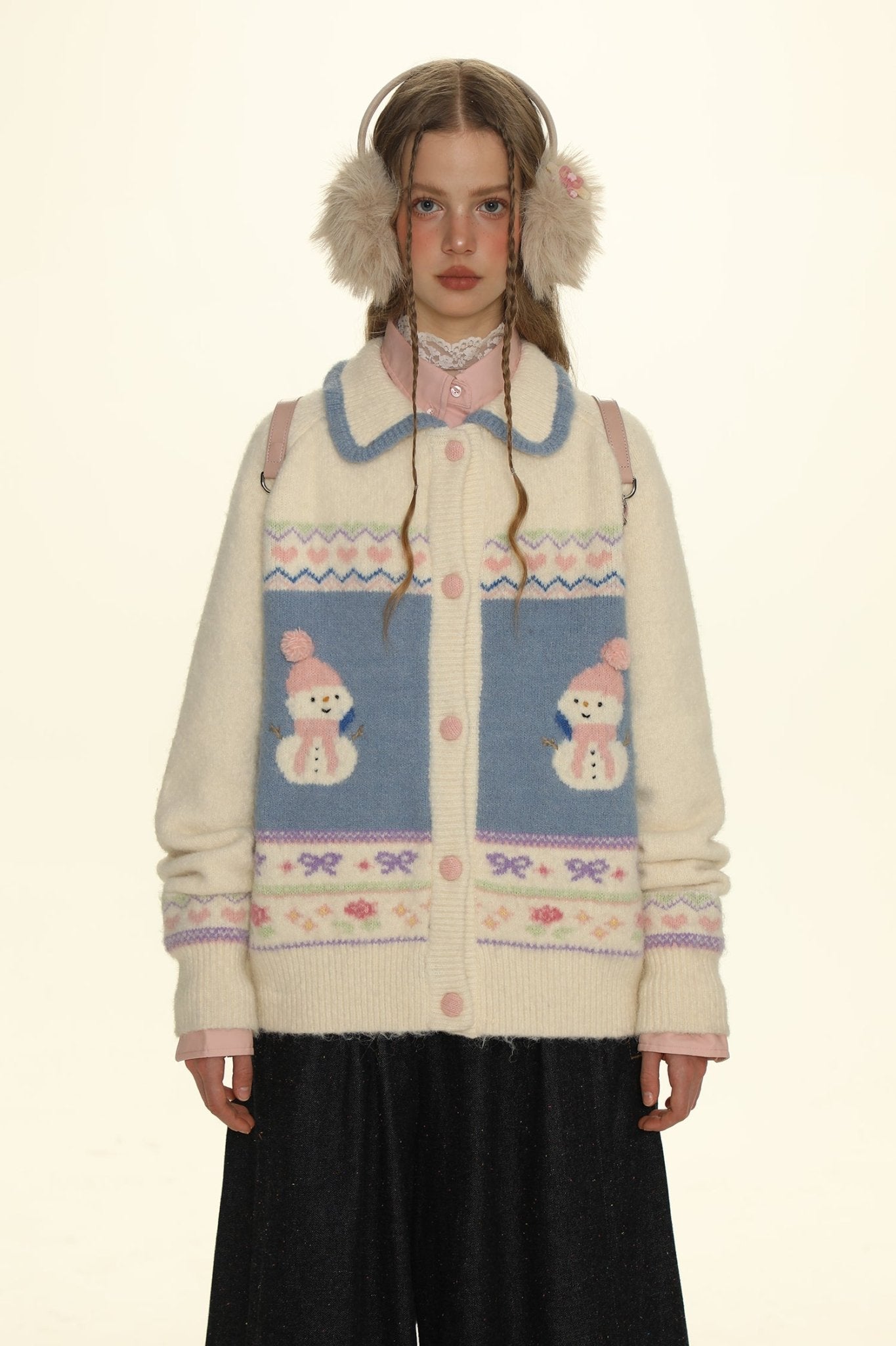 Hand - Embroidered Snowman Jacquard Cardigan Sweater - COPPING THREADS - MOROMORO Hauptbild